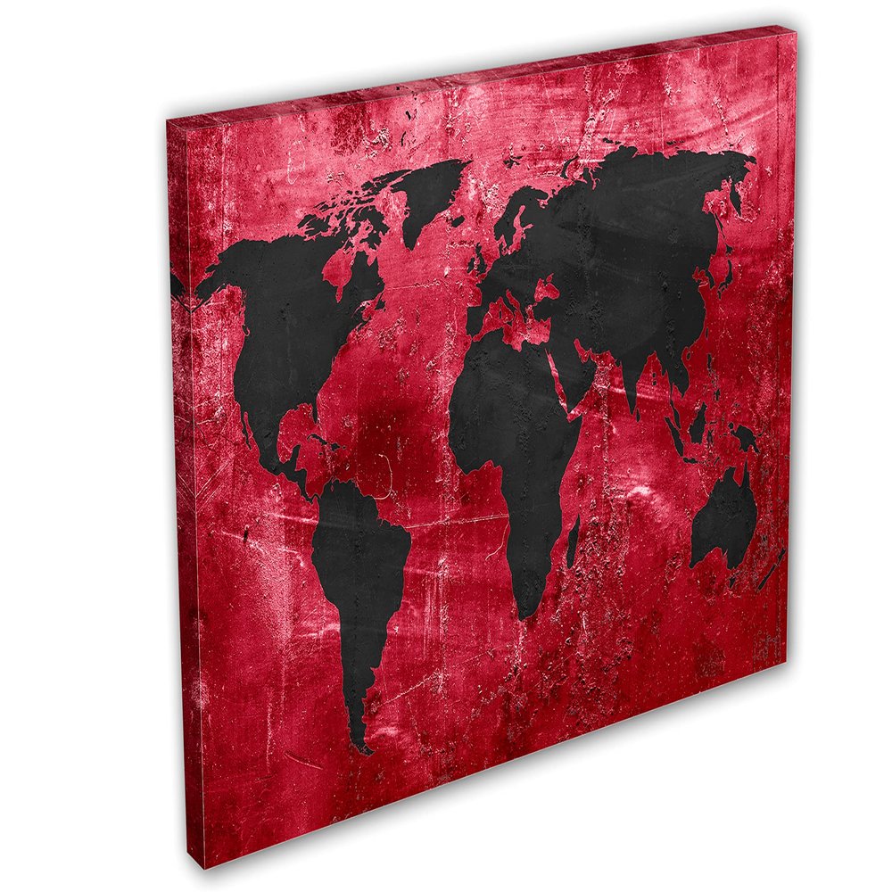 48 x 32 - Red & Black World Map Canvas Print Wall Art. Interior design, wall decor