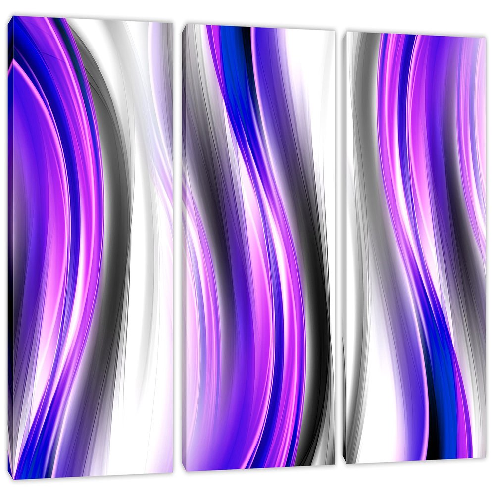 24 x 16 TOTAL - Purple Wave Abstract Art Canvas Print Wall Art. Vertical Wave 3 Panel Split. Abstract art print