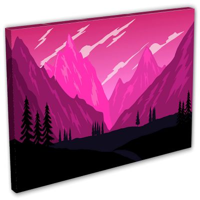 48 x 24 - Landscape Illustration Canvas Print Wall Art fuschia Mountain SVG Art Print