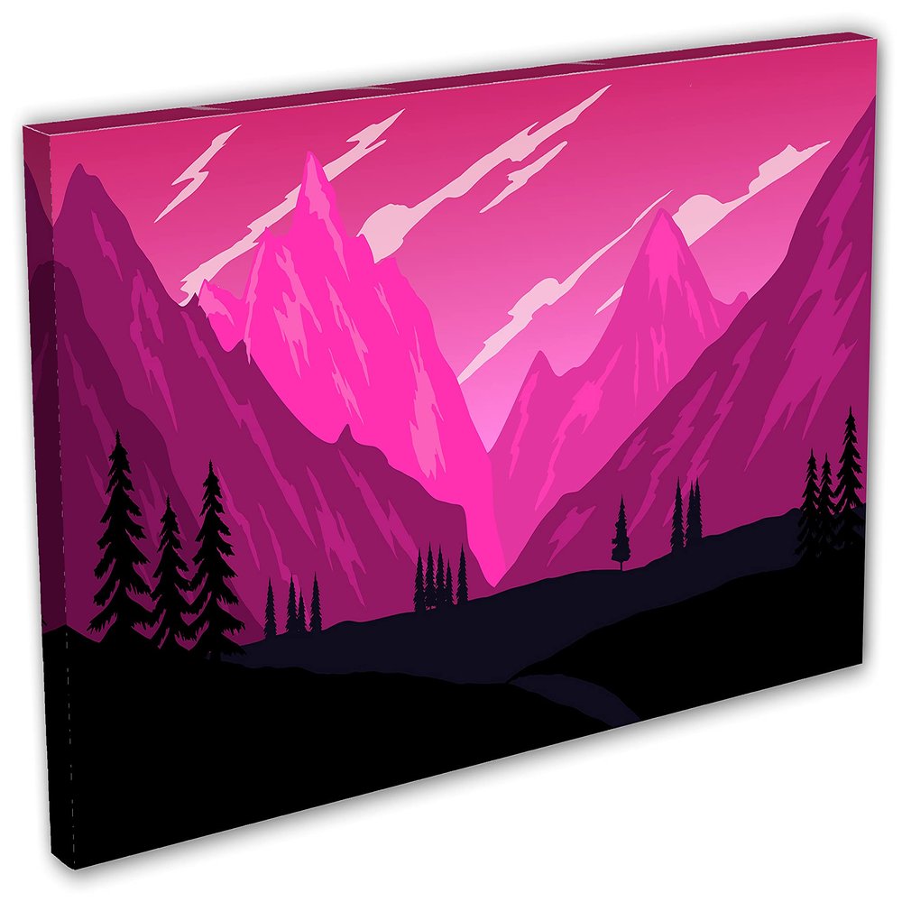 48 x 24 - Landscape Illustration Canvas Print Wall Art fuschia Mountain SVG Art Print