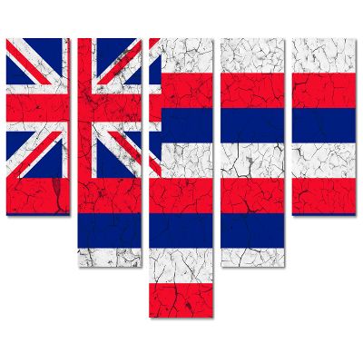 80 x 42 TOTAL - Hawaii Flag Canvas Print Wall Art cracked effect - 5 Panel Waterfall Split, USA State Flag Art