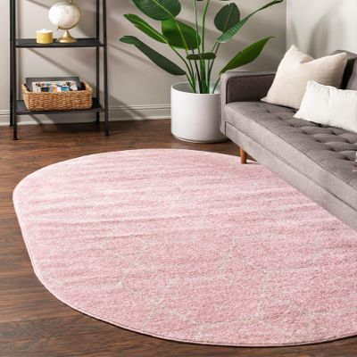 Rugs.com Lattice Frieze Collection Rug 5' x 8' Oval Light Pink Medium Rug Perfect for Living Rooms, Large Dining Rooms, Open Floorplans