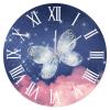 Blue Butterfly Pink Clouds Wall Clock 10in Blue Night Starry Wooden Wall Clock Silent Non Ticking Arts Rustic Popular Wall Decor for Mantel Living Room Dessert Station Terrace view 1