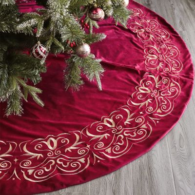 Bunny Chorus Christmas Tree Skirt, 72 inch Extra Large Velvet Fur Plush Red Tree Skirt, Xmas Tree Skirts with Gold Embroidered for Merry Christmas Party Large Christmas Tree Holiday Decorations