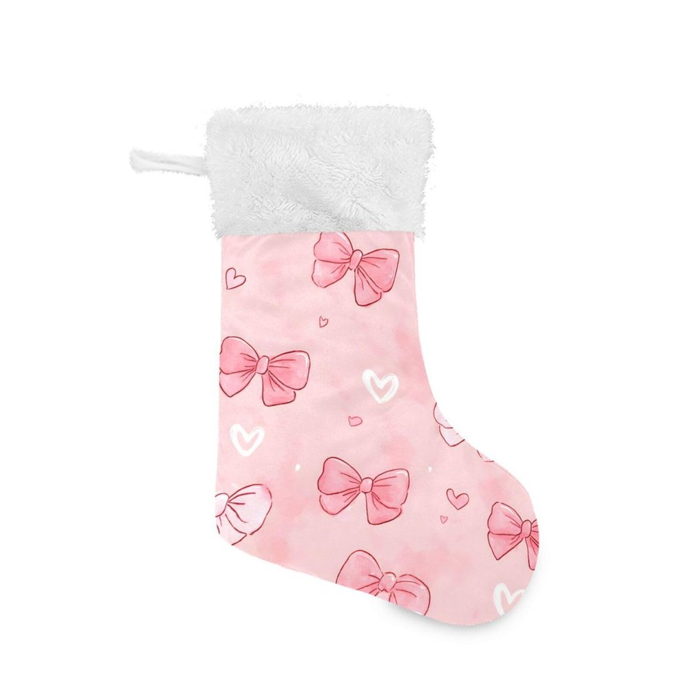 ALAZA Pink Bow Christmas Stockings, 18 inches Burlap with Large and Plush Faux Fur Cuff Stockings, for Family Holiday Xmas Party Decorations