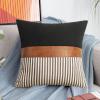 22x22 Pillow Covers Set of 2 Boho Rustic Farmhouse Decorative Striped and Black Linen Throw Pillow Covers Modern Brown Faux Leather Covers for Couch Sofa,Gray Striped view 2