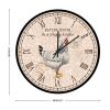 Vintage Farm Rooster Wall Clock 15in Eating House is A Happy Kitchen Wood Wall Clock Slient Tuscan Style Valentine's Day Gift Country Antique Art for Hallway Sewing Room Laundry Room Back Patio view 2