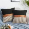 20x20 Pillow Covers Set of 2 Farmhouse Decor Stripe Patchwork Linen Throw Pillow Covers Modern Faux Leather Covers for Couch Sofa, Gray view 1