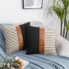 20x20 Pillow Covers Set of 2 Farmhouse Decor Stripe Patchwork Linen Throw Pillow Covers Modern Faux Leather Covers for Couch Sofa, Gray view 2