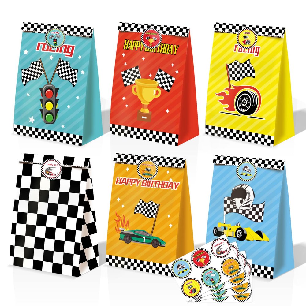 BQK Race Car Gift Bags 24 Pcs Race Car Party Supplies Cars Theme Birthday Party Decorations Car Goody Bags Racing Birthday Party Supplies