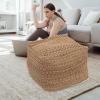 LIFKOME Footstool Square Pouf Ottoman Cotton Pouf Chair Handmade Woven Foot Stool Soft Knitted Cotton Linen Footrest Square Floor Cushion Tatami Seats Cushion for Living Room Ottoman Pouf view 3
