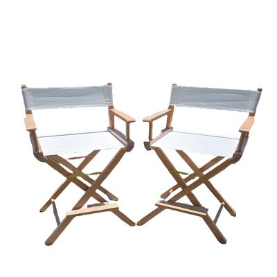 2 Pack 30" Director's Chair Natural Oak Frame-with White Canvas, Bar Height