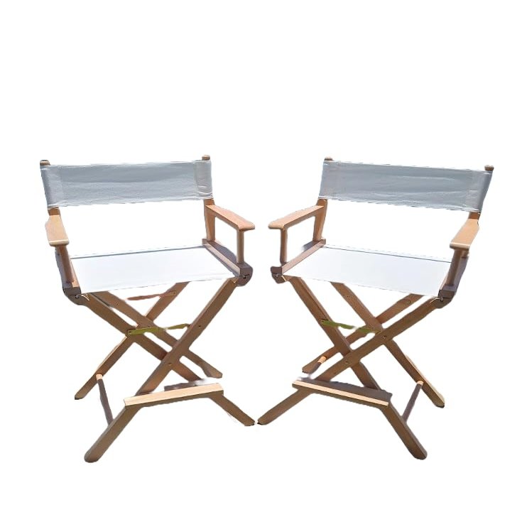 2 Pack 30" Director's Chair Natural Oak Frame-with White Canvas, Bar Height