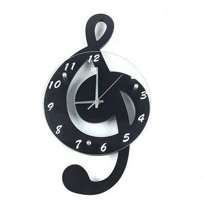 YIYIBYUS Music Wall Clock - Analog Black Clock with Musical Notes, Unisex, 12-Inch