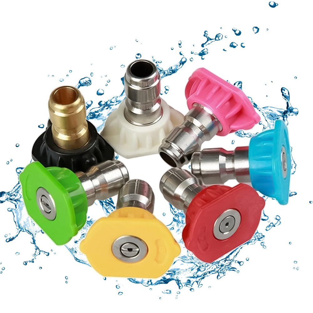 Breadom Pressure Washer Spray Nozzles Set, 7Pcs Car Washer Quick Disconnect Nozzle 1/4" High Pressure Water Spray Tips Set