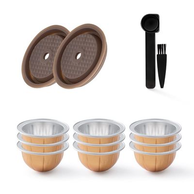 Reusable VERTUO Capsule Caps 2 Pcs + EMPTY Refillable VERTUOLINE Pods-80+150+230ml Each 3 Pcs For Vertuoline Coffee Machine, BENFUCHEN Silicone Capsule Discs For Refillable Nespresso Vertuo Pods