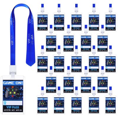 TaoBary 24 Pcs Video Game Party Favors VIP Video Game Lanyard VIP Pass Holder Card Tickets for Birthday Party Supplies