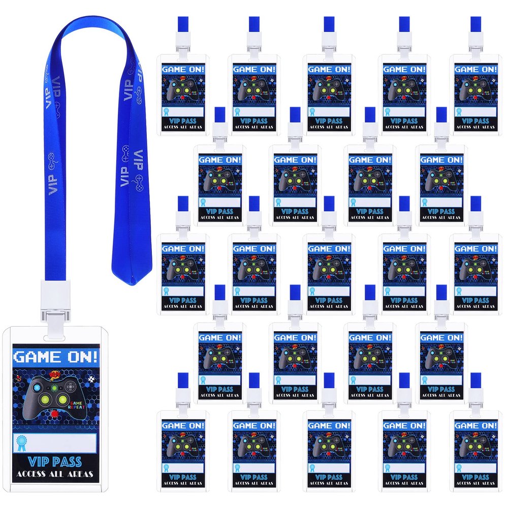 TaoBary 24 Pcs Video Game Party Favors VIP Video Game Lanyard VIP Pass Holder Card Tickets for Birthday Party Supplies