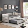 Bellemave Twin Upholstered Daybed with Trundle Tufted Button Mid Century Day Bed Frame Living Room Sofa Bed with Wood Slats, Twin Size, Beige, Beige Linen view 1