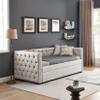 Bellemave Twin Upholstered Daybed with Trundle Tufted Button Mid Century Day Bed Frame Living Room Sofa Bed with Wood Slats, Twin Size, Beige, Beige Linen view 3