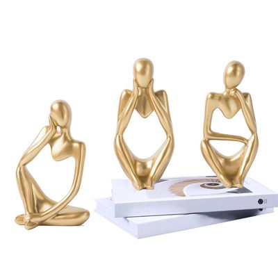 3 Pcs Gold Thinker Statue Sculpture Home Decor, Resin Abstract Art Golden Figurines, Mini Boho Tiny Accents for Modern Living Room Office Book Shelf Coffee Table Decoration Set of 3,(gfshg-gv2)