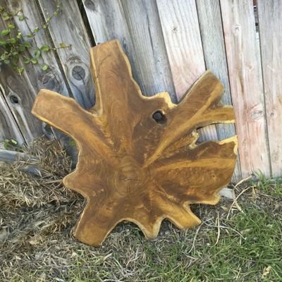 Warmaxx Natural Live Edge Teak Wood Slice Slab 31"x29"x2" Raw Hand Crafted Root Plate Varied Shapes Handmade Wooden Board Resin Table Slab Untreated Desktop Coffee Table Top Home Dcor