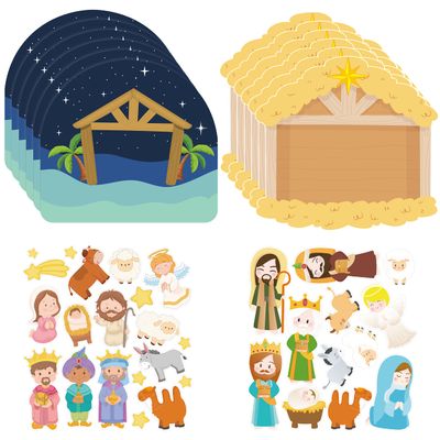 WATINC 80pcs Christmas Make a Nativity Scene Sticker Hanging Ornament, Christ Jesus Craft Kids Xmas DIY Nativity Hang Pendant Gift Tags Religious Christian Party Decorations for Tree Wall Home Decor