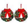 Jetec Christmas Wreaths Lighted Artificial Door Adorned Christmas Wreath with Red Bow Pine Cones Berries Outdoor Prelit Xmas for Front Door Window Holiday Decor(Pure Red,2 Pcs) view 1