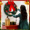 Jetec Christmas Wreaths Lighted Artificial Door Adorned Christmas Wreath with Red Bow Pine Cones Berries Outdoor Prelit Xmas for Front Door Window Holiday Decor(Pure Red,2 Pcs) view 4