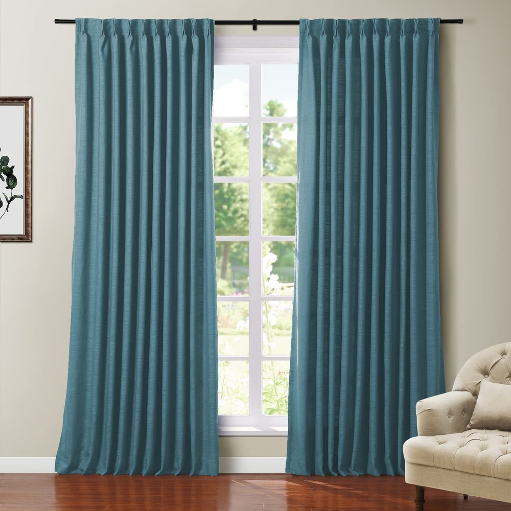 TWOPAGES Back Tab Thermal Insulated Blackout Curtain, Energy Efficient Pinch Pleated Room Darkening Curtain Drape for Living Room Bedroom, 40 x 72 Inch, 1 Panel, Turquoise