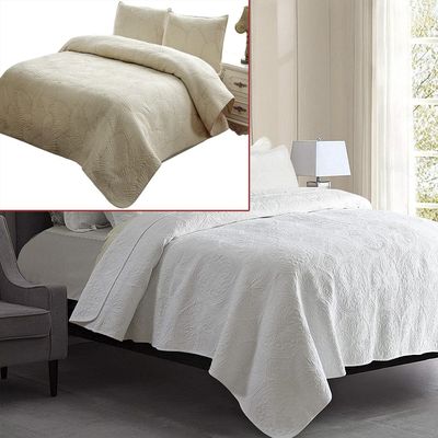 Brandream 6PC White Quilt Set Queen Cozy Soft Cotton Vintage Quilt Set Farmhouse Comforter Set