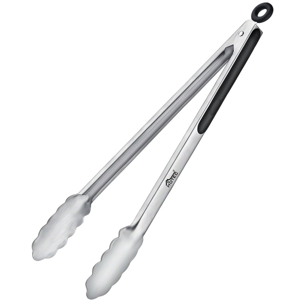 Hotec Stainless Steel Kitchen Tongs, 16 Inch Extra Long Locking Metal Food Tongs for Cooking, Serving, BBQ, Grill Non-Slip Grip