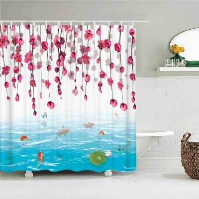 3D Bathroom Curtains Beautiful Flower Tulip Floral Printing Shower Curtain Home Decoration Waterproof Fabric Bath Screen 79x79in-200x200cm/WxL