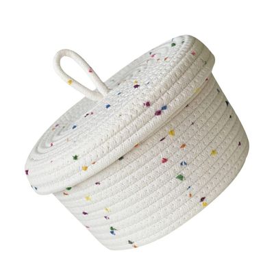 Zerodeko Cotton Rope Storage Basket with Lid Round Woven Desktop Storage Container Decorative Basket Cotton Organizer Bins for Clothes Toys Candy Food Towels
