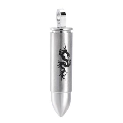 SHEIL Ash Holder Bullet Cremation Pendant Necklace for Men Dragon Printed Urn Necklace for Ashes Keepsake
