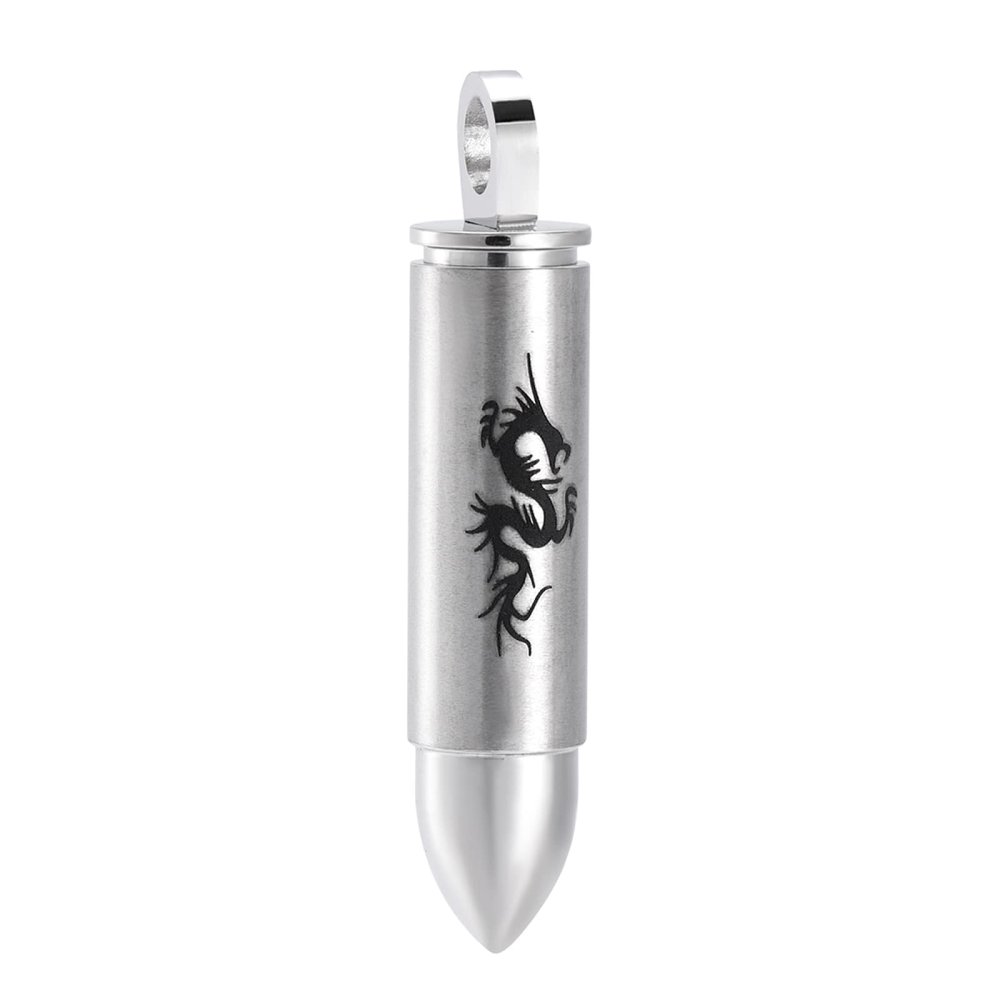 SHEIL Ash Holder Bullet Cremation Pendant Necklace for Men Dragon Printed Urn Necklace for Ashes Keepsake