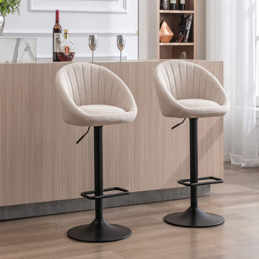 EALSON Adjustable Swivel Bar Stools Set of 2 Modern Counter Height Barstools with Low Back Comfy Upholstered Kitchen Island Bar Chairs with Metal Footrest for Home Bar/Dining Room, Beige