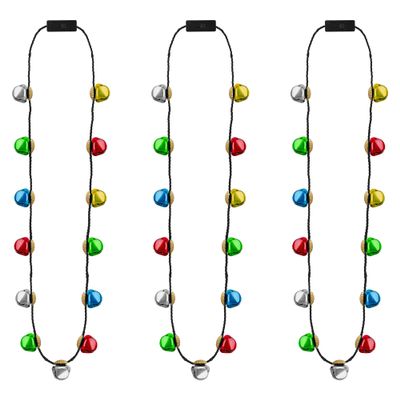 EOBOH Light up Christmas Necklace, 6Pcs Christmas Light Necklaces with 13 Bells, Glow Xmas Jingle Bells 3 Modes Xmas Party Favors Ugly Sweater Party Accessories Bulk