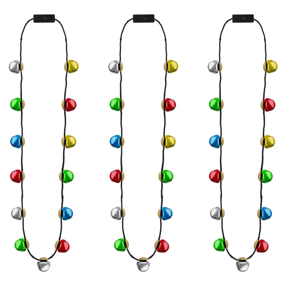 EOBOH Light up Christmas Necklace, 6Pcs Christmas Light Necklaces with 13 Bells, Glow Xmas Jingle Bells 3 Modes Xmas Party Favors Ugly Sweater Party Accessories Bulk