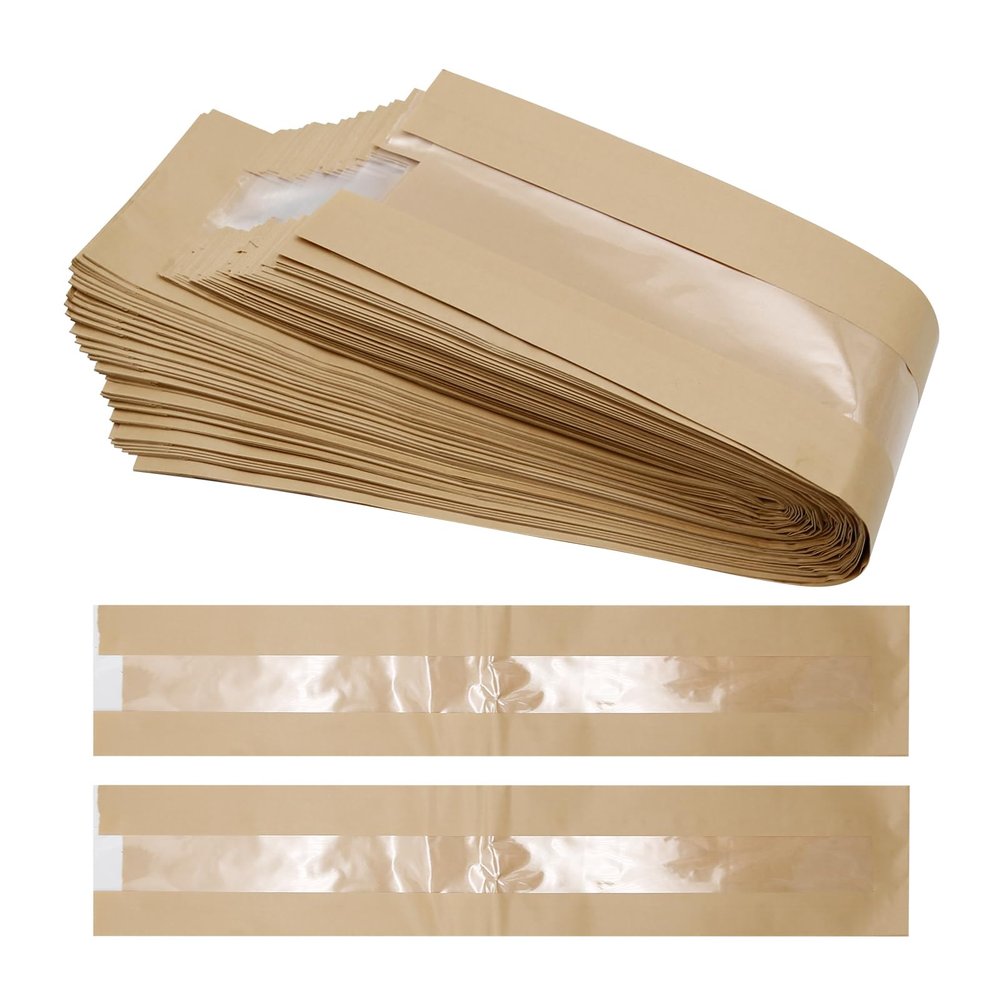 ZUDKSUY 50 Pack Extra Long Christmas Baguette Bread Kraft Paper Bag 23"x4", Bread Loaf Packing Bags with Front Breathable Hole Window and 50PCS Seal Sticker