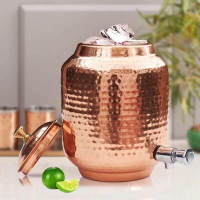 100% PURE COPPER 4 LITER DISPENSER/MATKA POT WITH ONE TAP SET