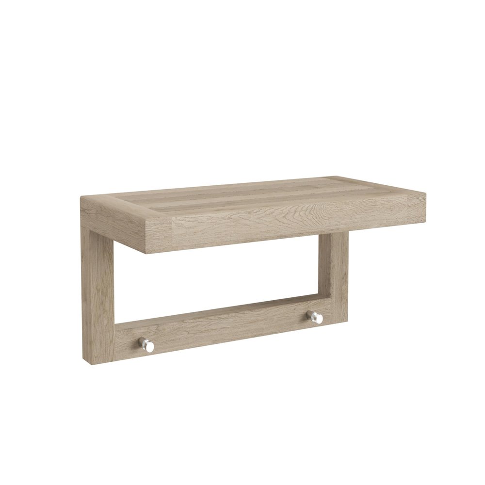 AquaTeak 18" Moa-Mist Teak Wall Shelf with Hooks