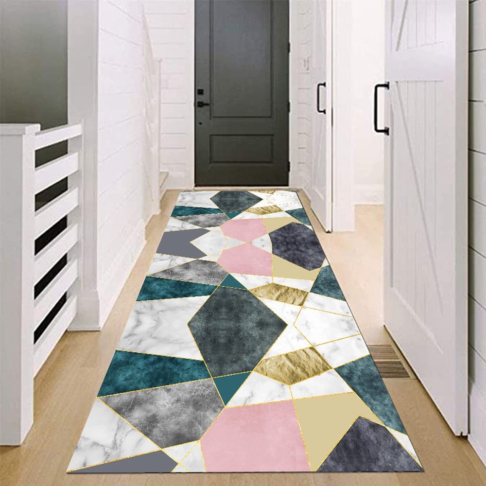 Geometric Hallway Runner Rug Modern Washable Area Rug Non-Slip Long Carpet Runners for Corridor Stairs Floor Mats 60cm/70cm/80cm/100cm Wide (Size : 2.3 ft x 14.8 ft)