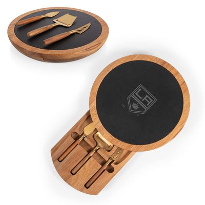 PICNIC TIME NHL Los Angeles Kings Insignia Acacia and Slate Serving Board with Cheese Tools, Charcuterie Board Set, Wood Cutting Board, (Acacia Wood & Slate Black with Gold Accents)