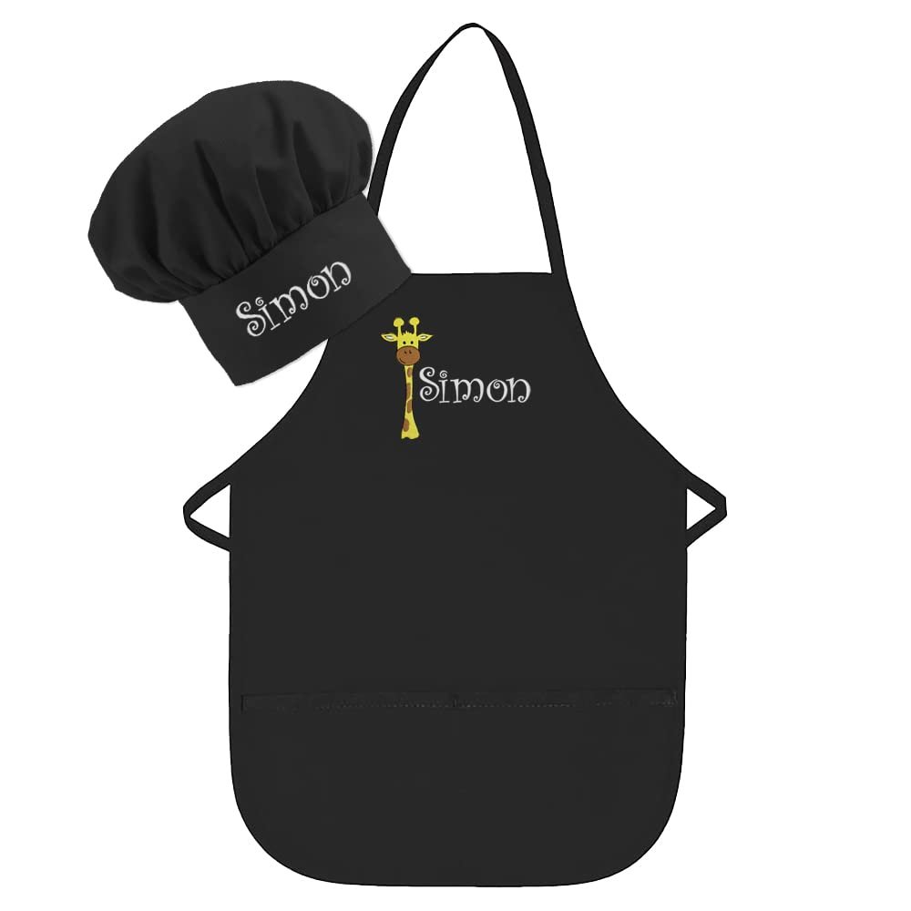 Made in the USA Personalized Embroidered Premium Child Apron and Chef Hat for Kids Girls Boys Fun in the Kitchen Gift