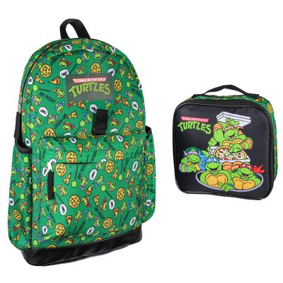 INTIMO Nickelodeon Teenage Mutant Ninja Turtles Got Pizza? Leonardo Raphael Donatello Michelangelo 2 Pc Lunch Box Backpack Set 16"