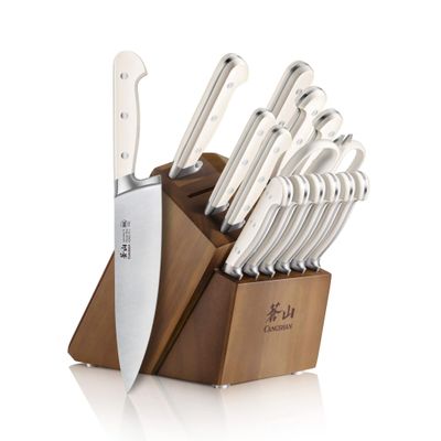 Cangshan Adams Series 1027273 German Steel Forged 15-Piece Knife Block Set, White