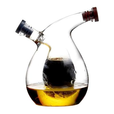Olive Oil Dispenser Bottle Olive Oil and Vinegar Bottle Dispenser Transparent Kitchen 2-in-1 Round Glass Dual Glass Dispenser Bottle Oil and Vinegar Cruet Set