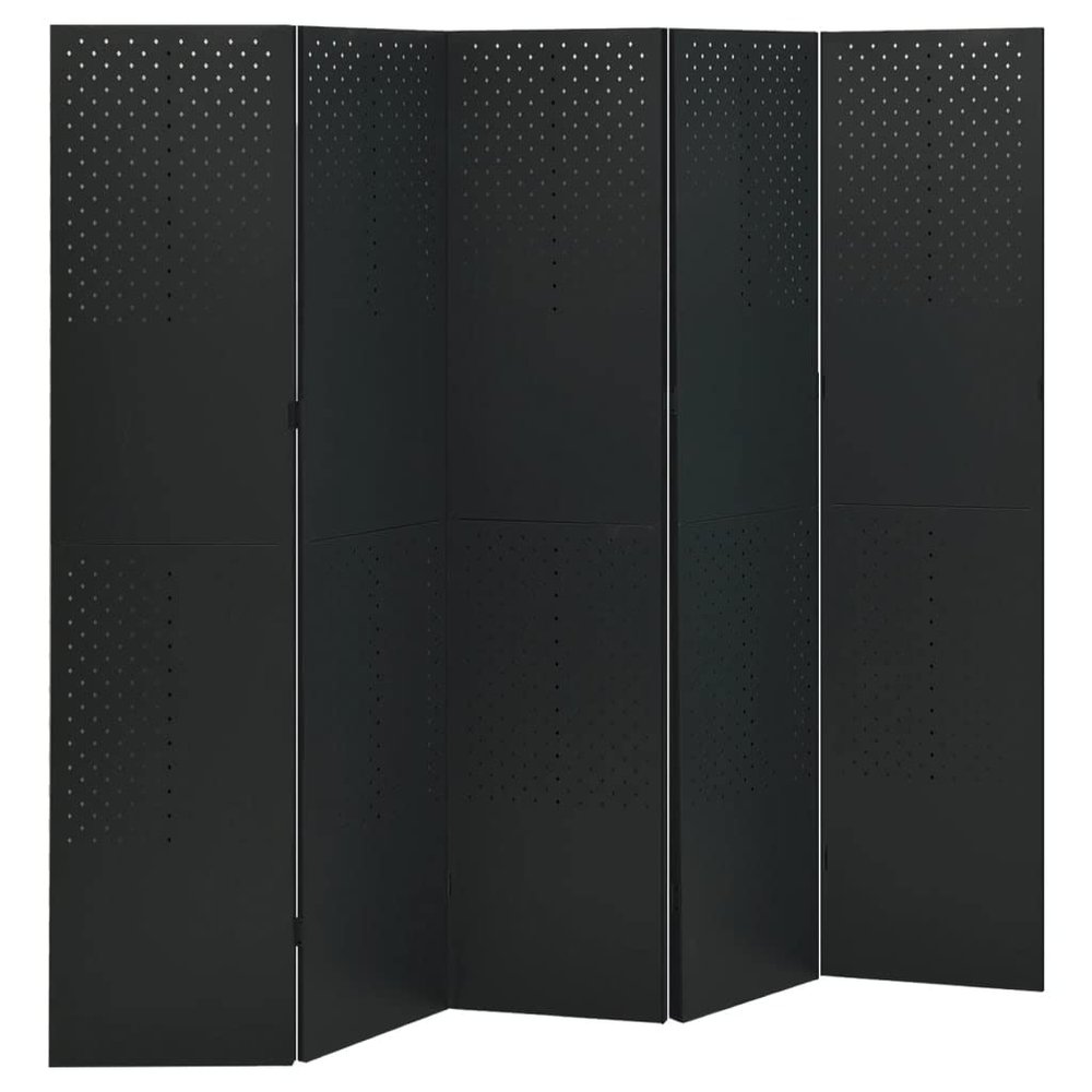 5-Panel Room Dividers 2 pcs,Room Divider Screen,Indoor Room Divider,Screen Movable Room Screen Separator Wall Protective Privacy Furniture Indoor Bedroom Black 78.7"x70.9" Steel