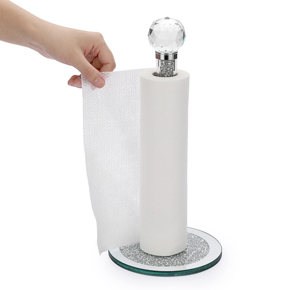 JUXYES Vertical Countertop Paper Towel Roll Holder Rack, Upright Paper Towel Holder for Kitchen, Dining Room, Bathroom, 13 Height Freestanding